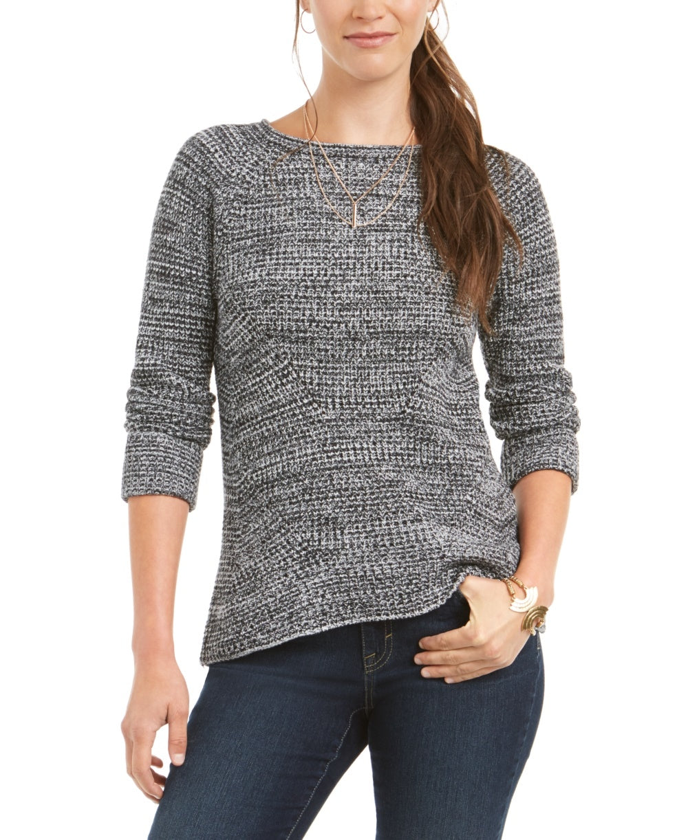 Suéter feminino de malha mesclada Petite Style &amp; Co, preto, tamanho Petite Large