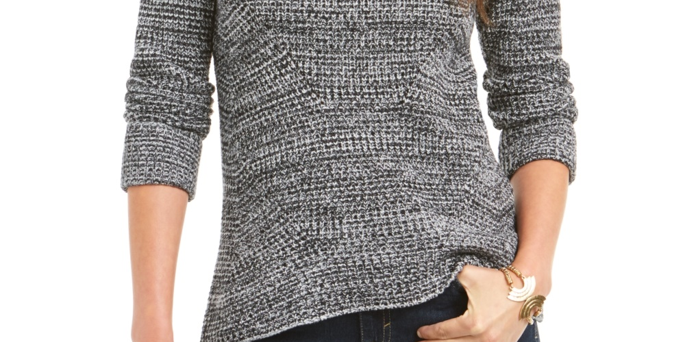 Suéter feminino de malha mesclada Petite Style &amp; Co, preto, tamanho Petite Large
