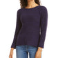 Suéter feminino texturizado de manga comprida com gola joia, roxo, tamanho pequeno, extragrande