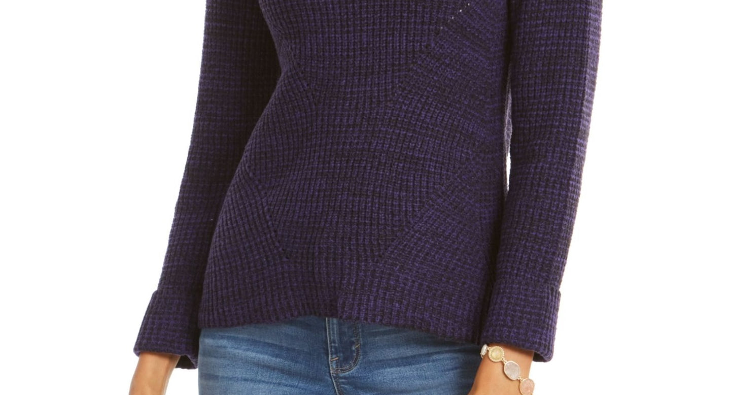 Suéter feminino texturizado de manga comprida com gola joia, roxo, tamanho pequeno, extragrande