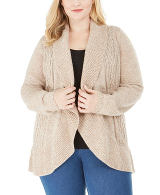 Cardigan de malha com cabo plus size Karen Scott feminino marrom tamanho 2X