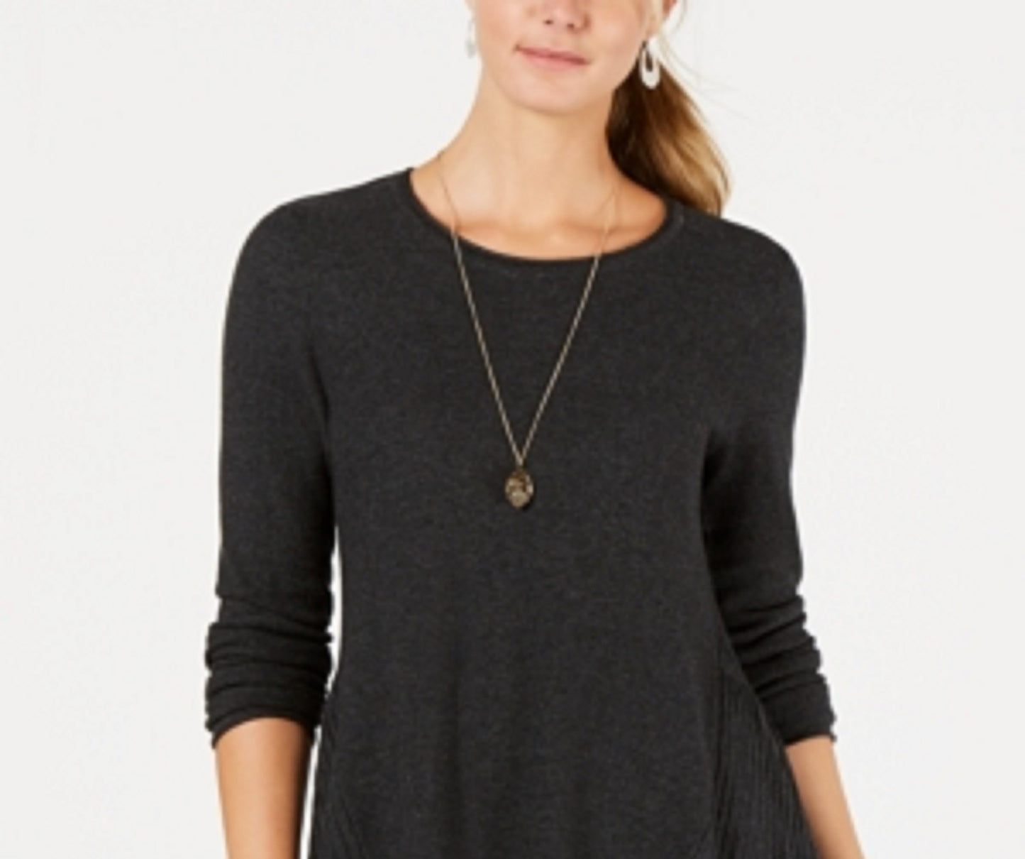 Suéter plissado alto-baixo feminino Style &amp; Co, tamanho médio, cinza escuro