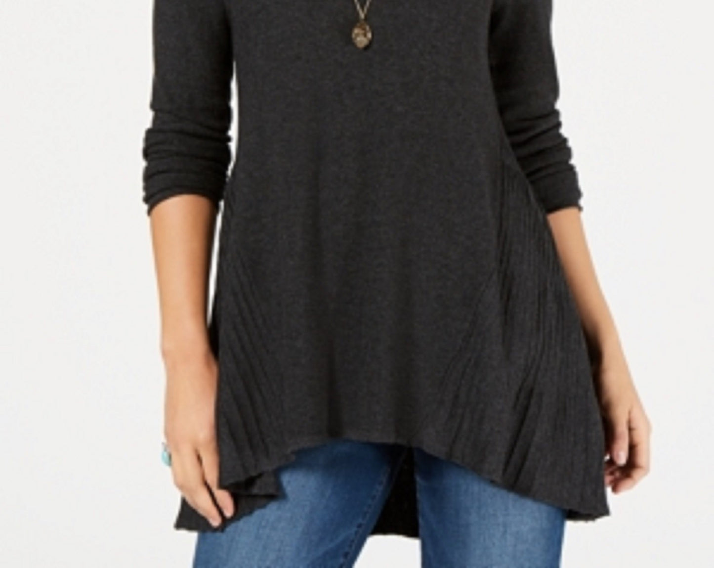 Suéter plissado alto-baixo feminino Style &amp; Co, tamanho médio, cinza escuro