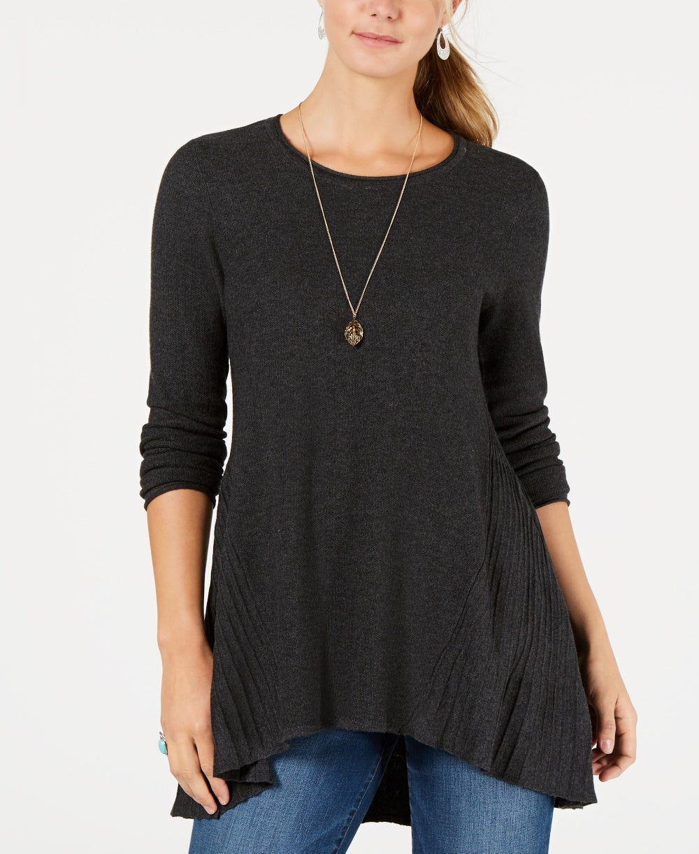 Suéter plissado alto-baixo feminino Style &amp; Co, tamanho pequeno, cinza escuro, tamanho grande