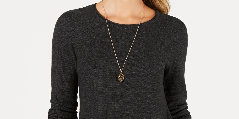 Suéter plissado alto-baixo feminino Style &amp; Co, tamanho pequeno, cinza escuro, tamanho grande