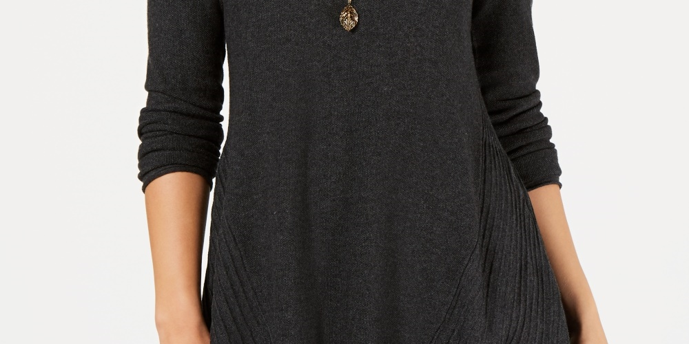 Suéter plissado alto-baixo feminino Style &amp; Co, tamanho pequeno, cinza escuro, tamanho grande