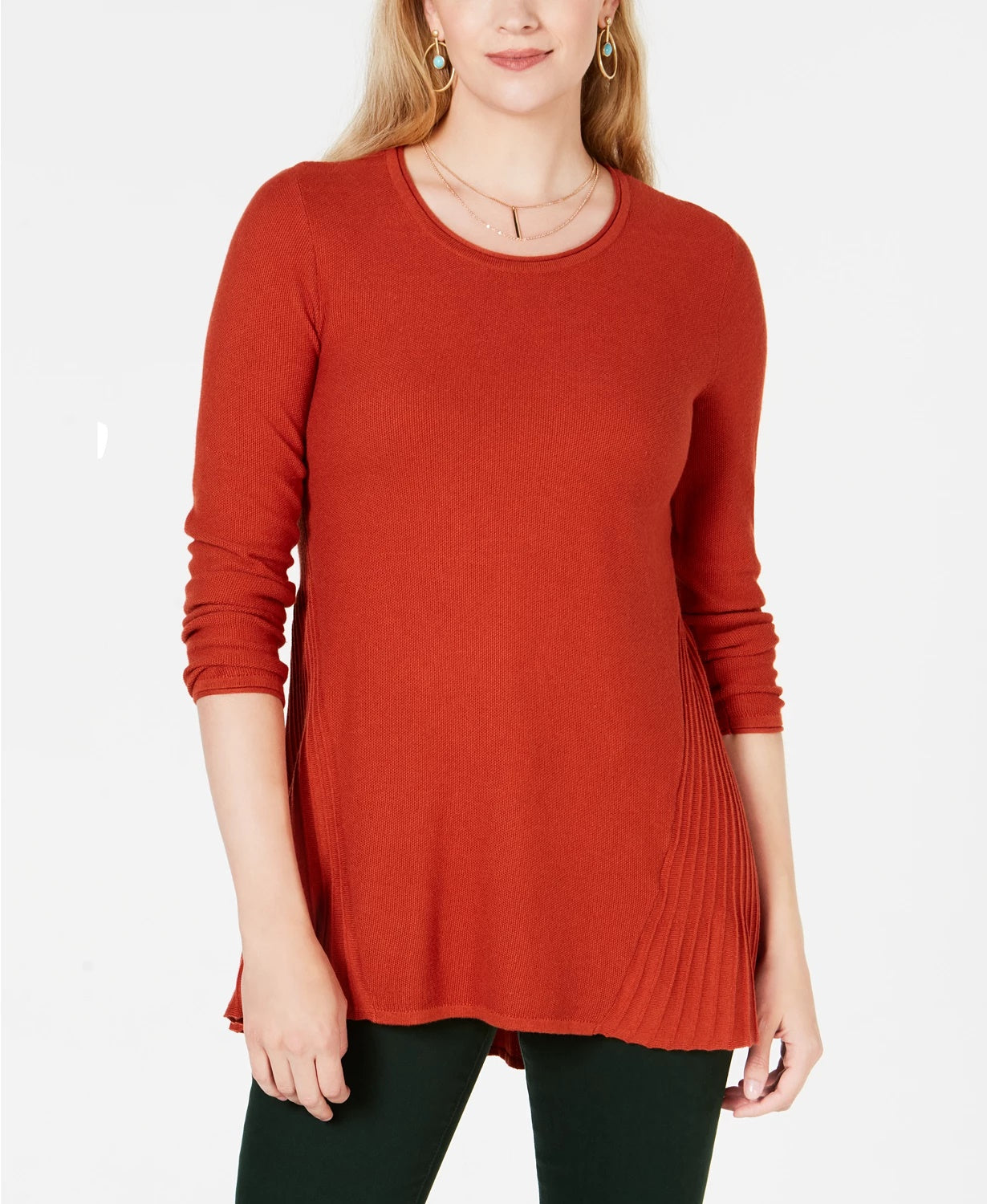 Suéter feminino plissado alto-baixo estilo &amp; co laranja escuro tamanho extragrande