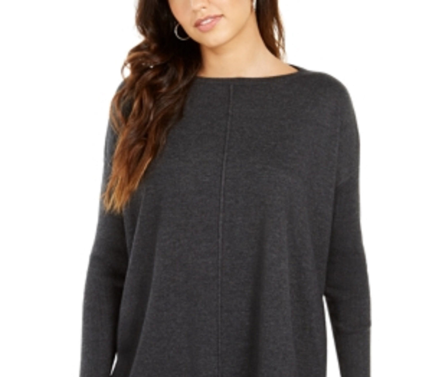 Suéter túnica feminino com costura frontal estilo &amp; co cinza escuro tamanho extra pequeno