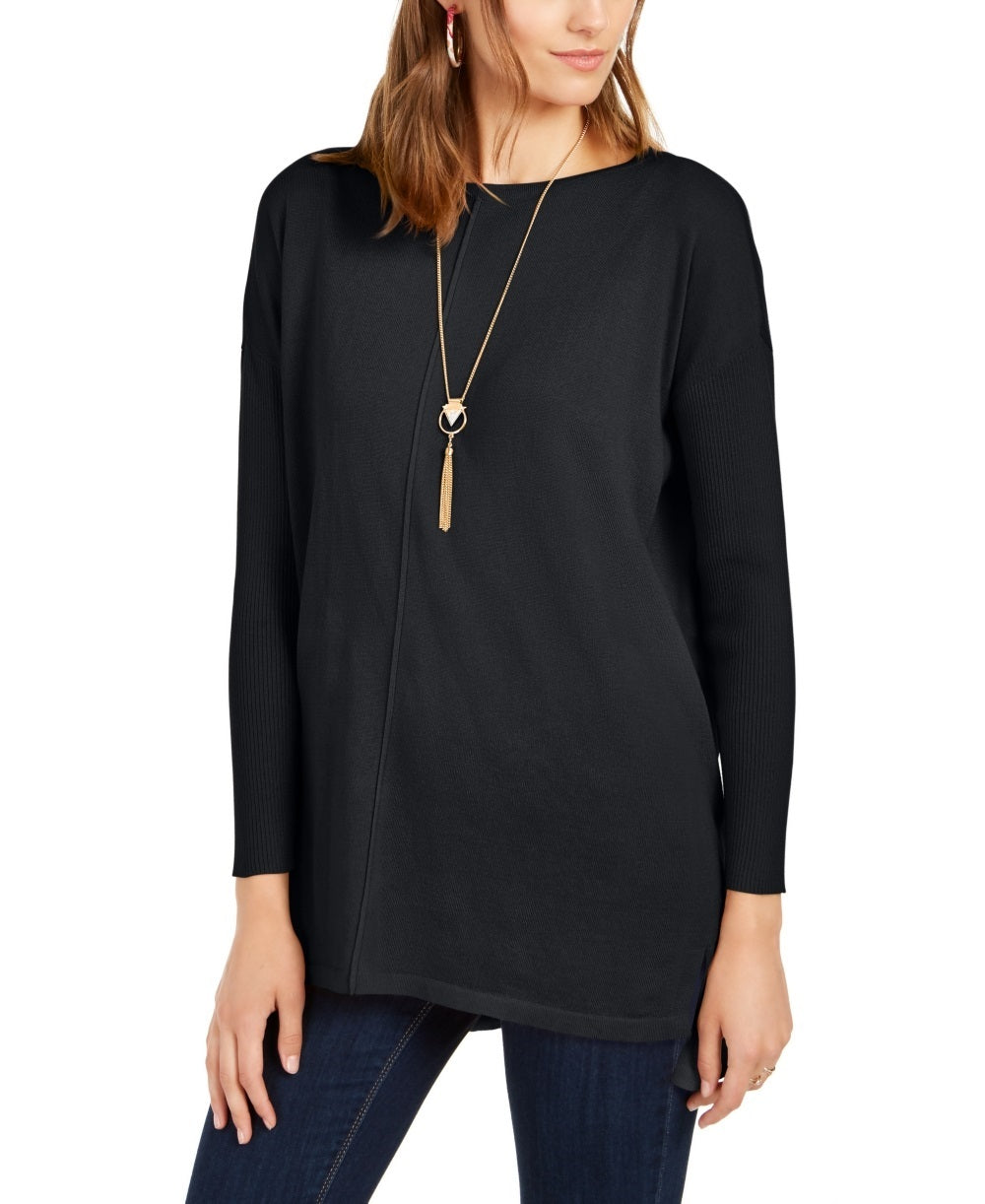Suéter túnica feminino estilo &amp; co com costura frontal pequena, preto, tamanho pequeno grande