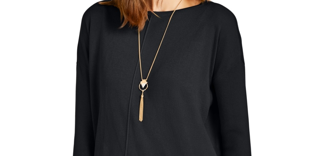 Suéter túnica feminino estilo &amp; co com costura frontal pequena, preto, tamanho pequeno grande