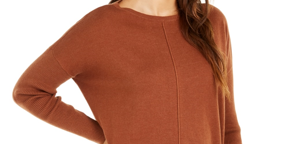 Suéter túnica feminino com costura frontal estilo &amp; co, marrom, tamanho pequeno grande