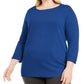 Karen Scott Suéter Plus Size com Decote Balé Feminino Azul Marinho Tamanho 0X