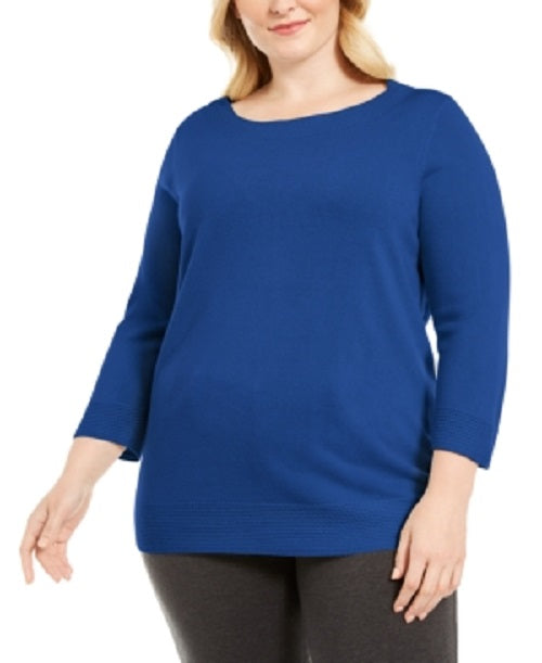 Karen Scott Suéter Plus Size com Decote Balé Feminino Azul Marinho Tamanho 0X