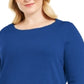 Karen Scott Suéter Plus Size com Decote Balé Feminino Azul Marinho Tamanho 0X