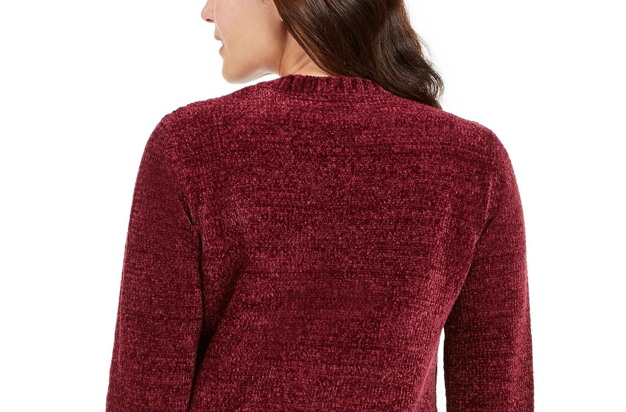 Karen Scott Cardigan Feminino Chenille Frente Aberta Vermelho Tamanho P