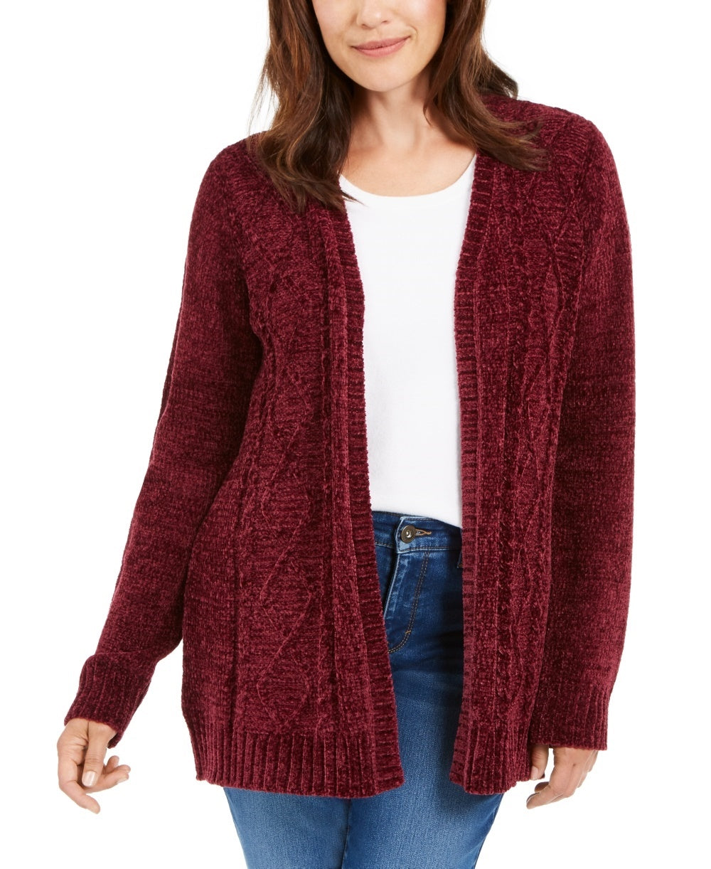Karen Scott Cardigan Feminino Chenille Frente Aberta Vermelho Tamanho Médio