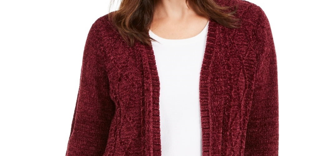 Karen Scott Cardigan Feminino Chenille Frente Aberta Vermelho Tamanho Médio
