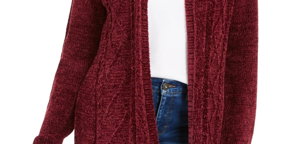 Karen Scott Cardigan Feminino Chenille Frente Aberta Vermelho Tamanho Médio