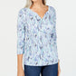Karen Scott Blusa Henley Feminina Pequena com Estampa Aquarela Azul Escuro Tamanho P