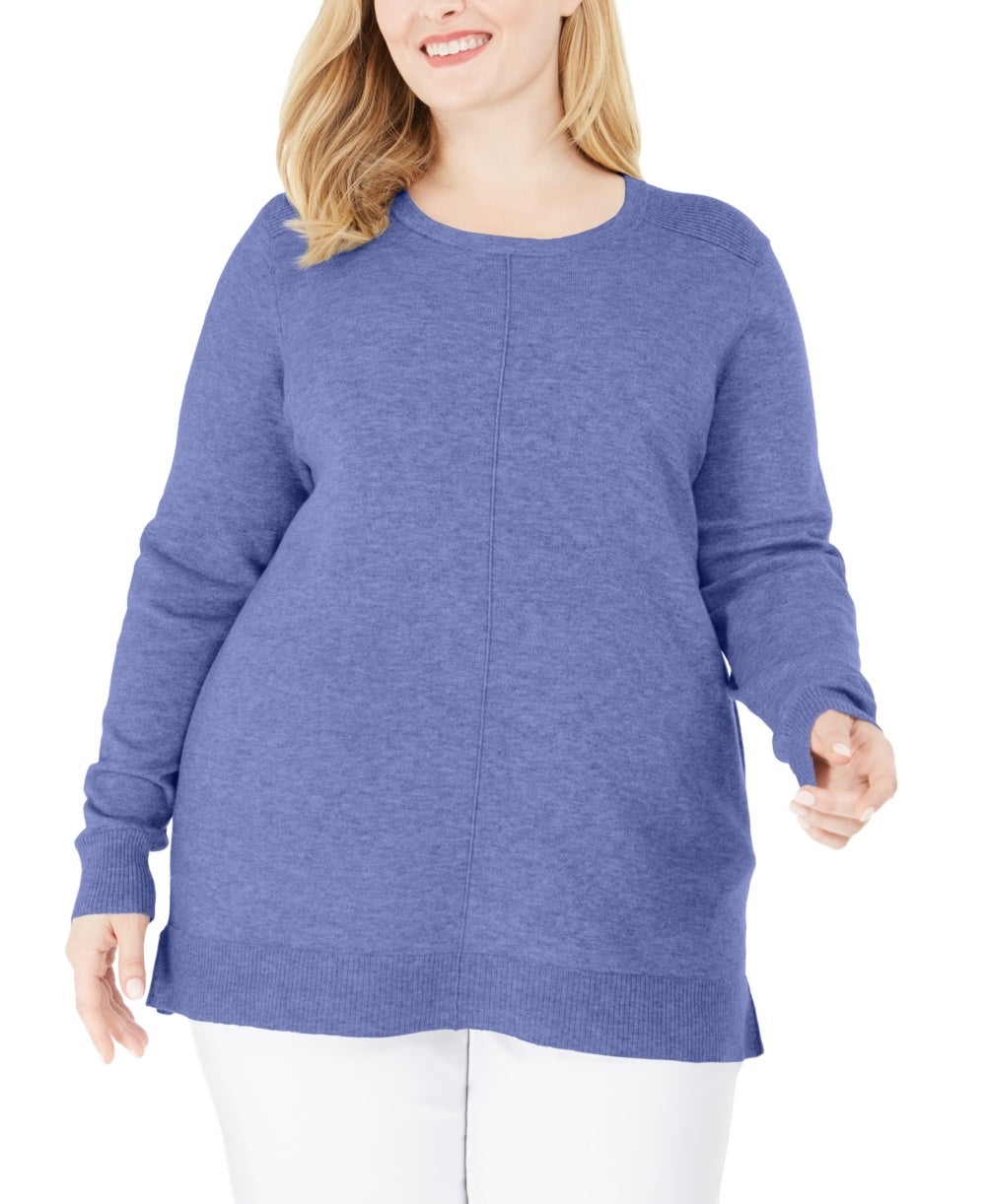 Karen Scott Suéter Feminino Gola Redonda com Costura Azul Tamanho 1X