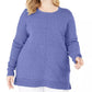 Karen Scott Suéter feminino plus size com decote redondo e costura, roxo escuro, tamanho 1X