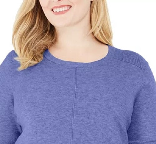 Karen Scott Suéter feminino plus size com decote redondo e costura, roxo escuro, tamanho 1X
