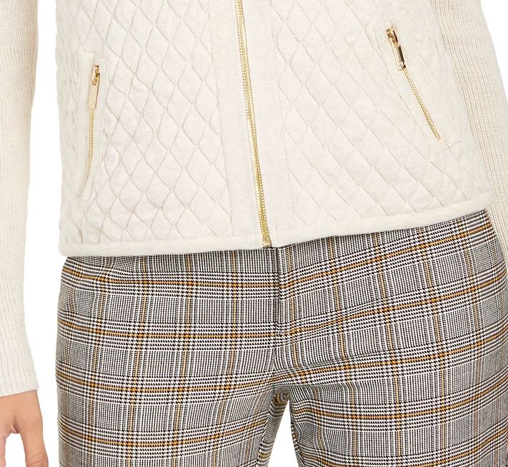 Jaqueta feminina acolchoada Charter Club, bege, tamanho médio