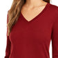 Suéter feminino de lã merino com punhos abotoados e decote em V, vinho, tamanho pequeno