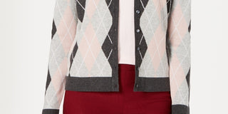 Charter Club Women's Argyle Knit Cardigan  Gray Size XX-Large