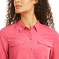 Camisa feminina Charter Club com dois bolsos, rosa escuro, tamanho XX-G
