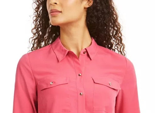 Camisa feminina Charter Club com dois bolsos, rosa escuro, tamanho XX-G