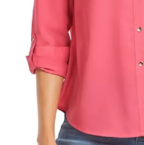 Camisa feminina Charter Club com dois bolsos, rosa escuro, tamanho XX-G