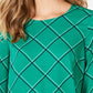 Top feminino estampado com manga 3/4, verde, tamanho pequeno