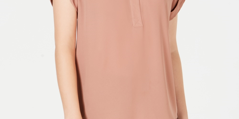 Top feminino Charter Club com decote dividido, bege, tamanho pequeno