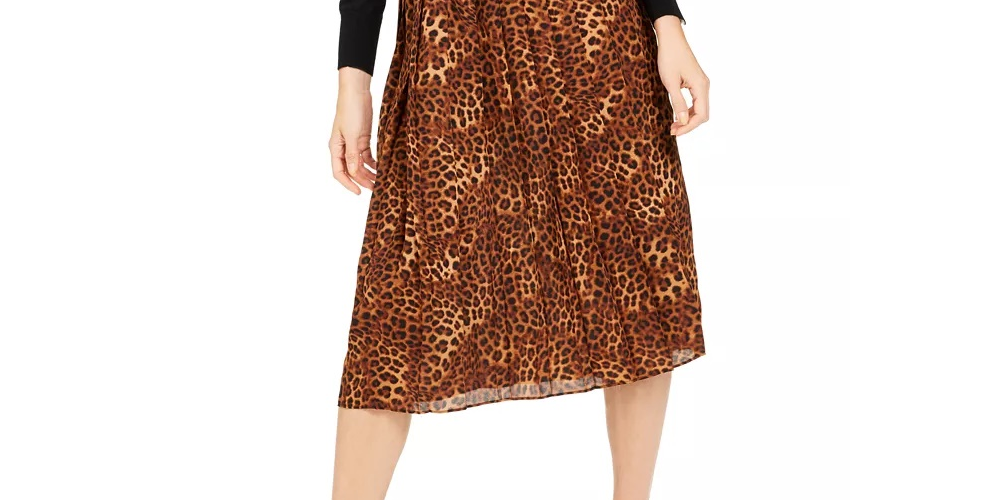 Saia plissada com estampa animal feminina Charter Club, bege, tamanho XX-G
