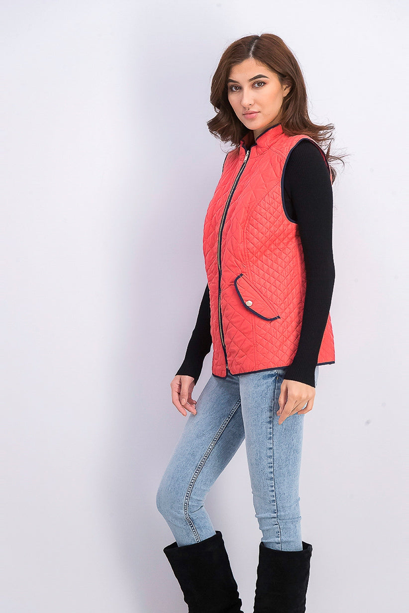 Colete feminino acolchoado com gola alta, tamanho X-G, laranja, Charter Club