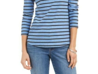 Charter Club Women's Heather Long Sleeve Top Blue Size Large