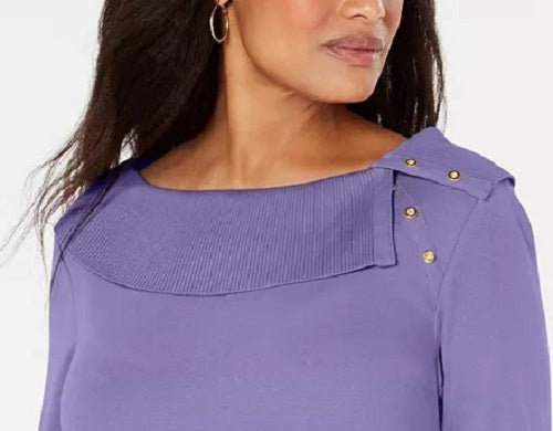 Karen Scott Blusa feminina de algodão com gola xale e botões, roxa, tamanho grande