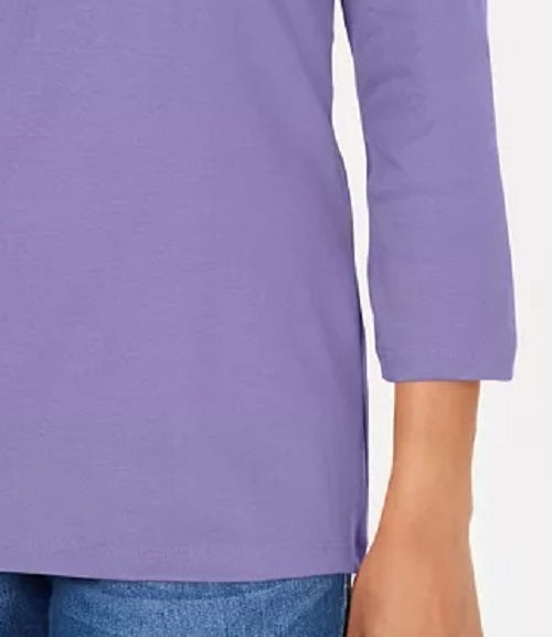 Karen Scott Blusa feminina de algodão com gola xale e botões, roxa, tamanho grande