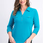 Camisa polo feminina Karen Scott manga 3/4 azul tamanho pequeno extragrande