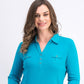 Camisa polo feminina Karen Scott manga 3/4 azul tamanho pequeno extragrande