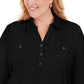 Polo Karen Scott feminino tamanho grande, de algodão, manga 3/4, preto, tamanho 0X