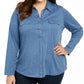 Karen Scott Blusa feminina com gola e botões na frente, azul, tamanho 1X