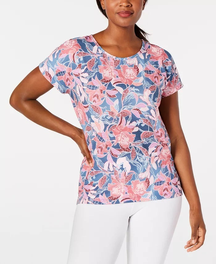 Blusa feminina Ideology com estampa de flores de parede e decote em V, rosa, tamanho X-S