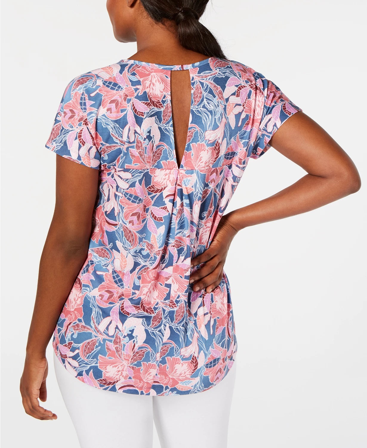 Blusa feminina Ideology com estampa de flores de parede e decote em V, rosa, tamanho X-S