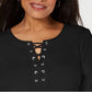 Karen Scott Blusa de algodão com cadarço feminina, preta, tamanho pequeno