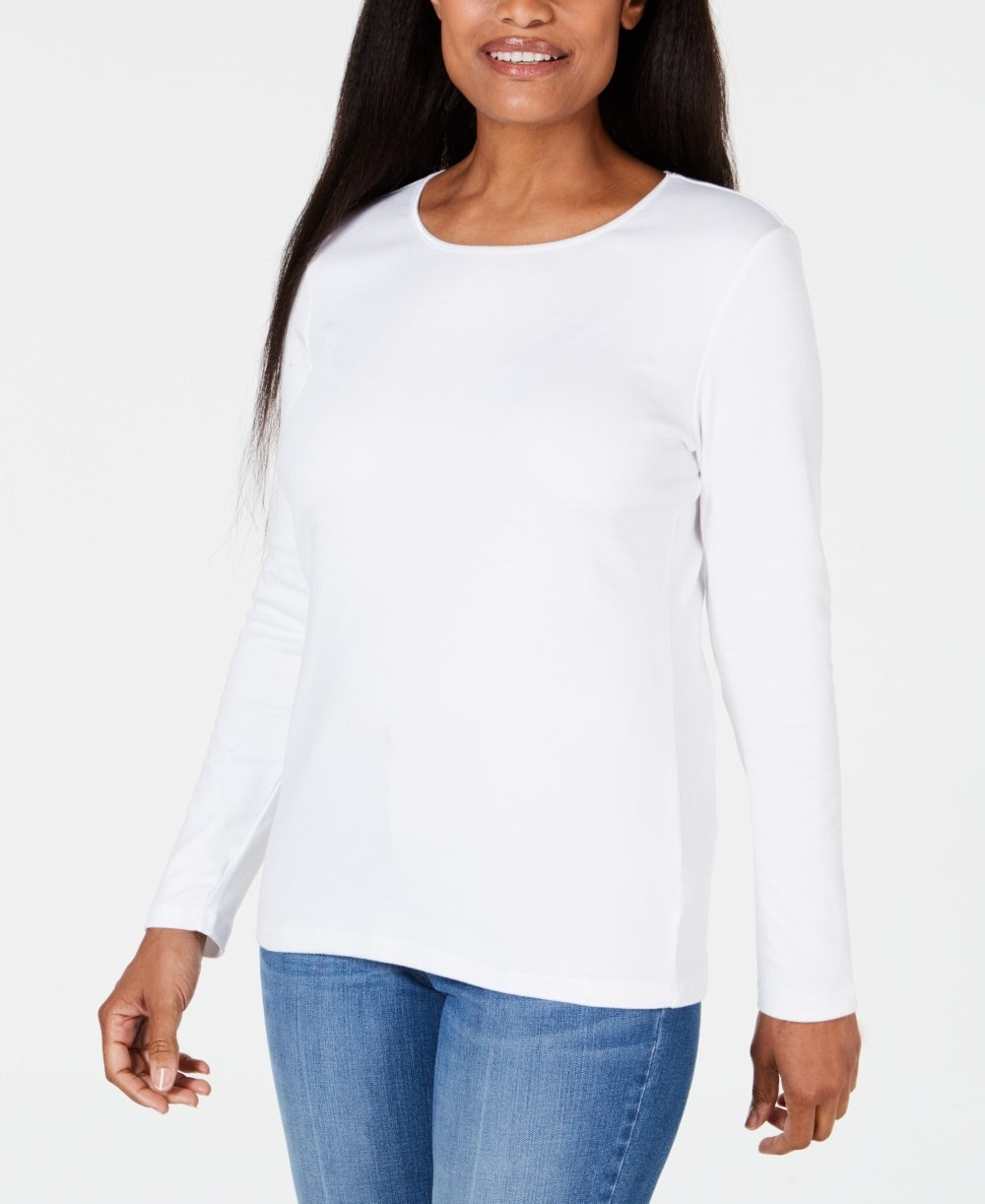 Karen Scott Top Feminino com Decote Redondo e Acabamento em Cetim, Branco, Tamanho Grande