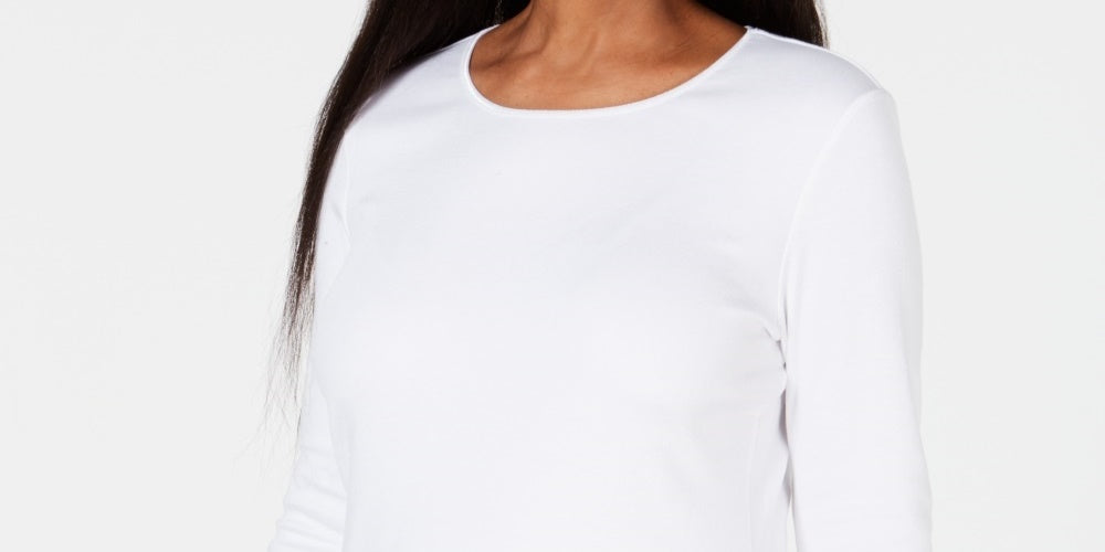 Karen Scott Top Feminino com Decote Redondo e Acabamento em Cetim, Branco, Tamanho Grande