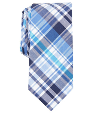Gravata Skinny Xadrez Owens Masculina Bar III Azul Escuro Tamanho Regular