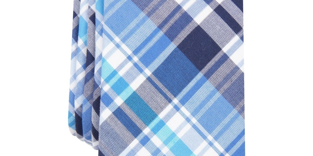 Gravata Skinny Xadrez Owens Masculina Bar III Azul Escuro Tamanho Regular